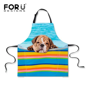 

FORUDESIGNS Cute French Bugdog Print Kitchen Apron Women Men Chef Apron Cooking Tools Funny Beach Dogs Print bbq Aprons