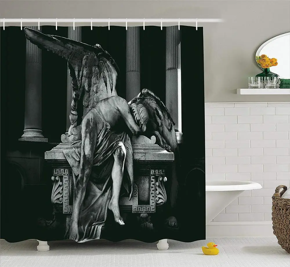 

Sculptures Angel Architecture Monuments Sadness Gothic Mysticism Themed Greek Artwork Print Polyester Bathroom Shower Curtain