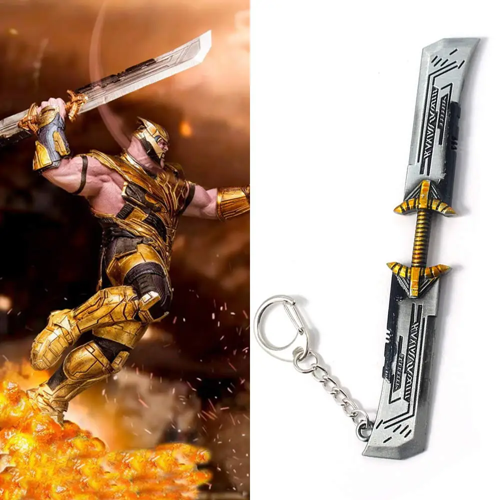 

Avengers 4 Endgame Marvel Thanos Double-edged sword Keychain Keyring OHCOMICS Thanos New Weapons Pendants Metal Keychains Gifts