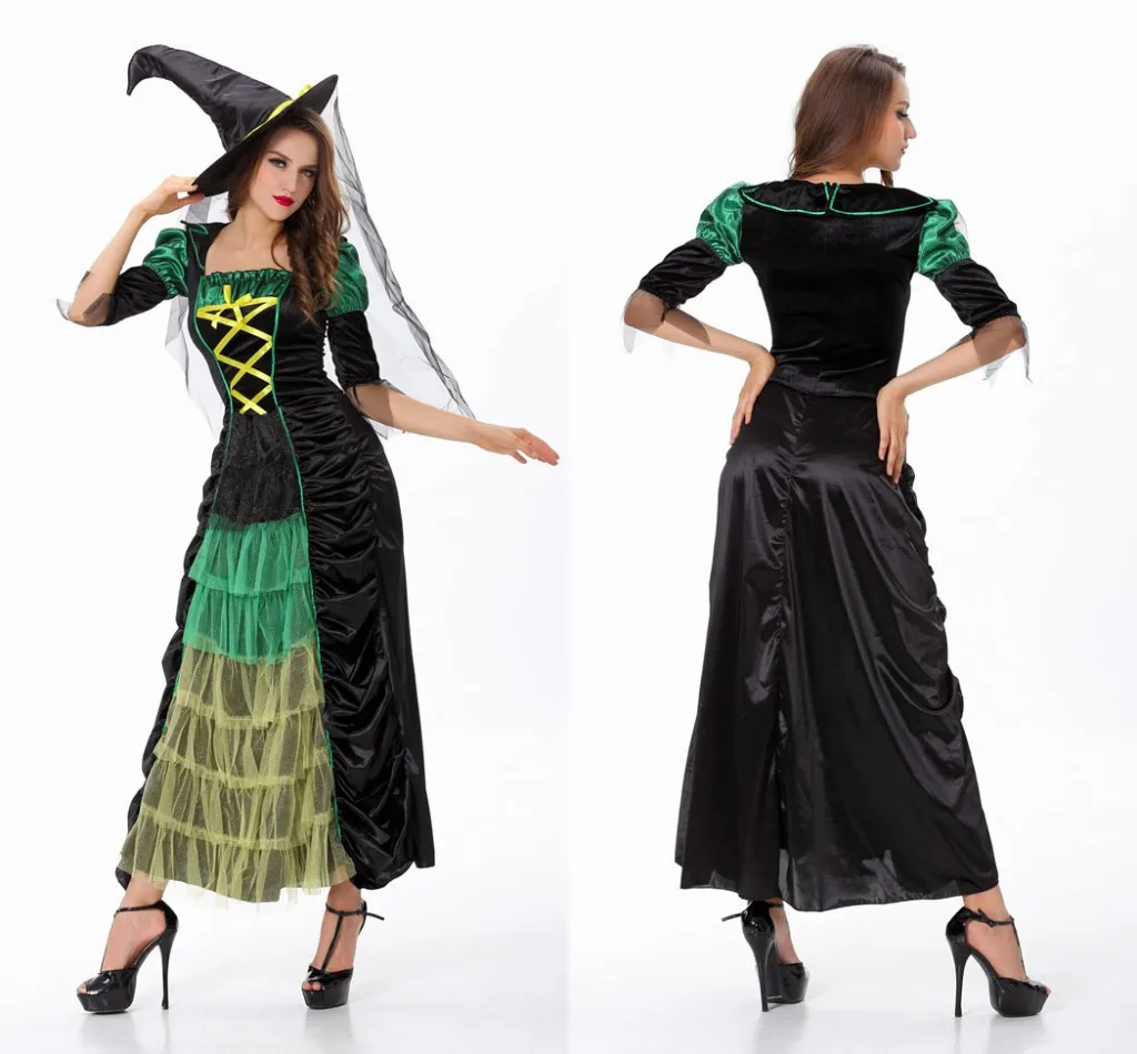 Free Shipping Hot Sale New S Costumes green Halloween Witch Party