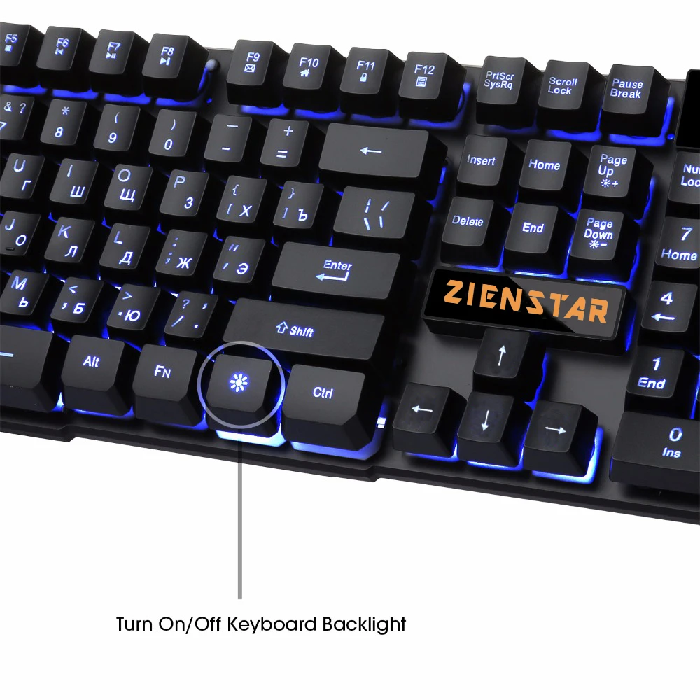 Kopen ZIENSTAR Russische Brief Spel Toetsenbord met Drie Kleuren Backlit, Vergelijkbaar Mechanische Voelen, USB Kabel
