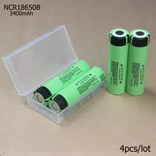 4pcs Original NCR 18650 battery 3.7V 3400mAh NCR18650B li-ion rechargeable battery for Panasonic + Storage Box free shipping