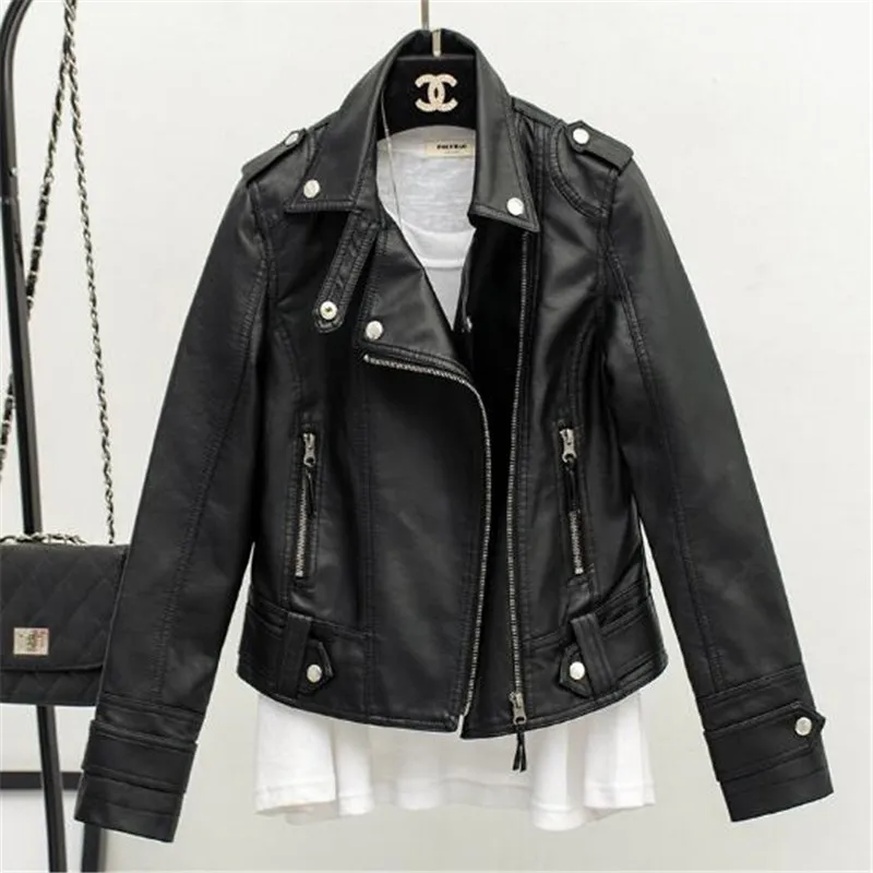 Female 2018 New Design Spring Autumn PU Leather Jacket