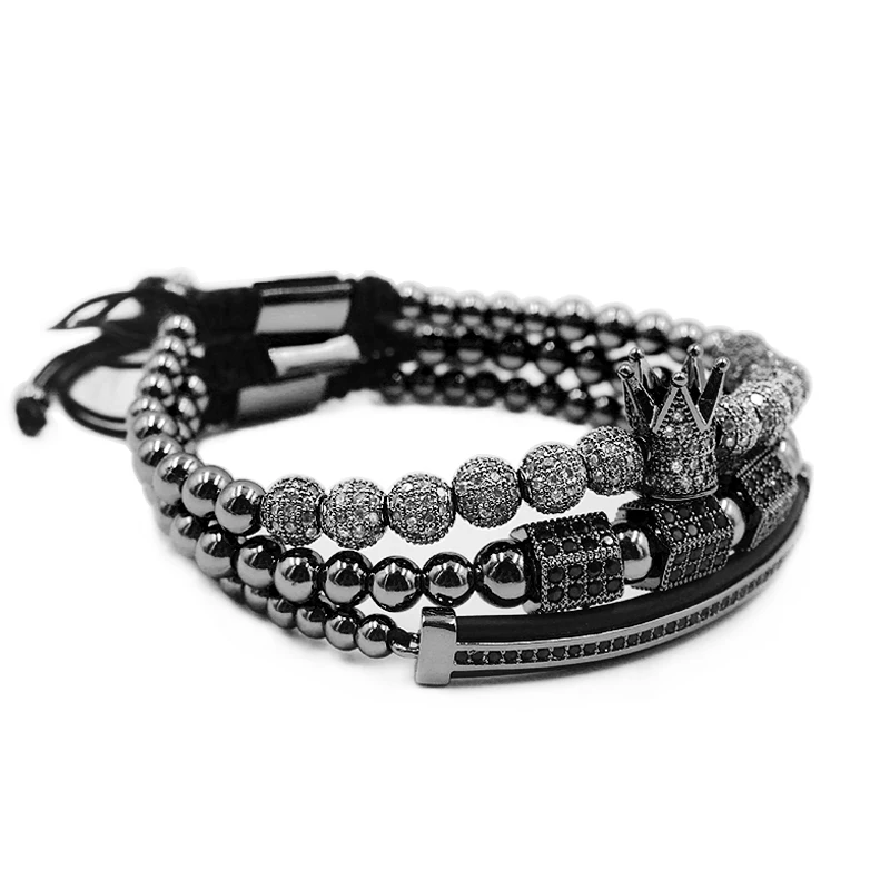 Men's Jewelry Crown Charm Studded Zircon Men's Couple Bracelet Lace Bead Bracelet Men's Bracelet Women's Bracelet Gift gift