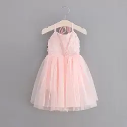 Детское платье принцессы с цветочным рисунком для девочек платье на бретельках для малышей спинки Кружева лепестки летнее платье одежда с