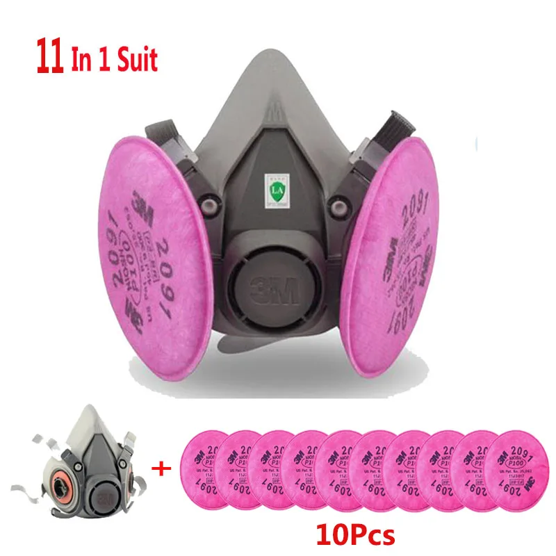 

11 In 1 Suit 3M 6200 Half Face Mask With 2091 Industry Paint Spray Work Respirator Mask Anti-Dust Respirator Fliters