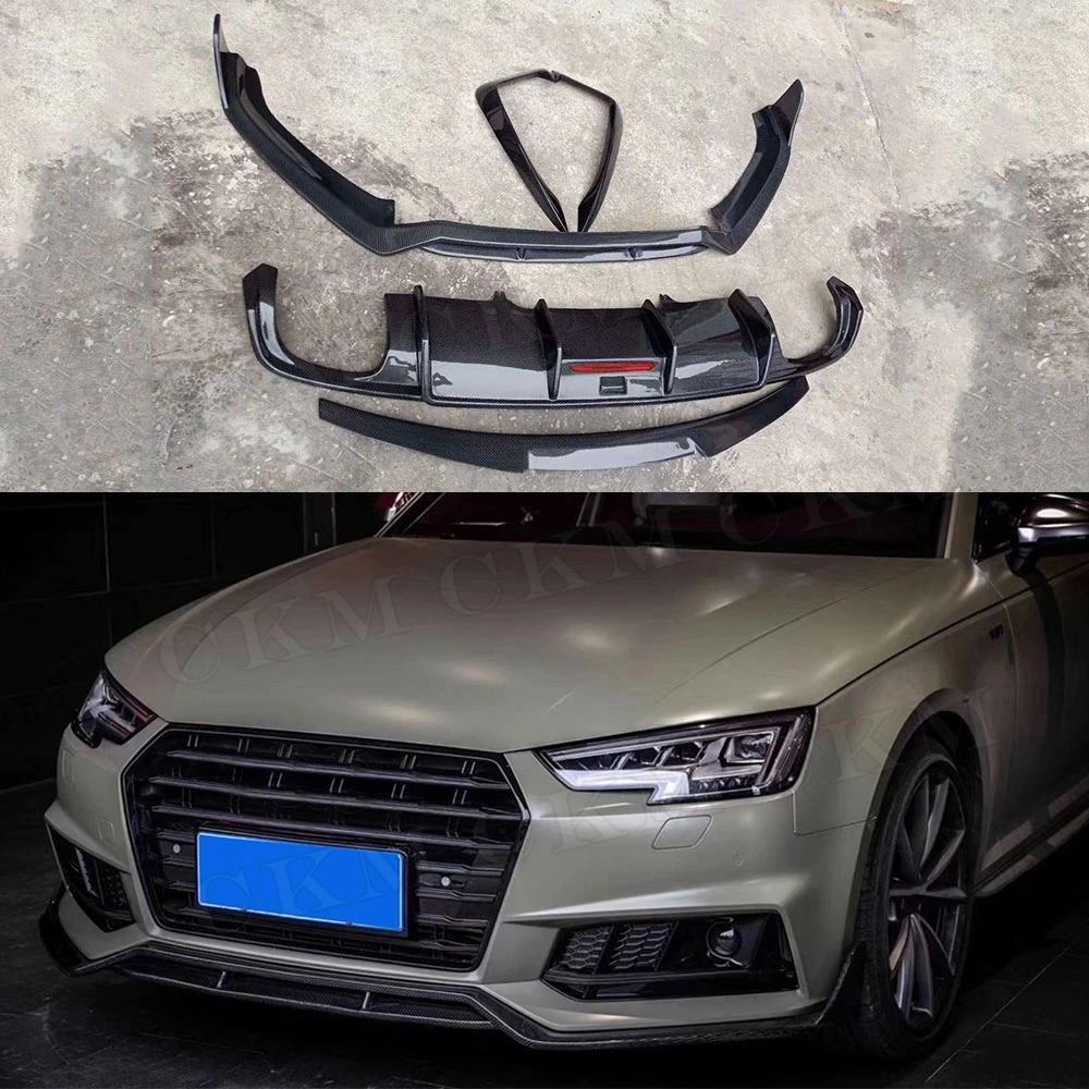 Car Racing Carbon Fiber Front Eyebrow Cover Rear Bumper Lip Diffuser Spoiler Body Kits for Audi A4 S4 B9 2017 2018 2019