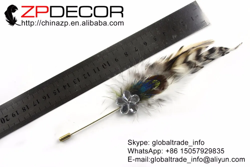 28_Natural Grizzly rooster feather wedding pin brooch (4)