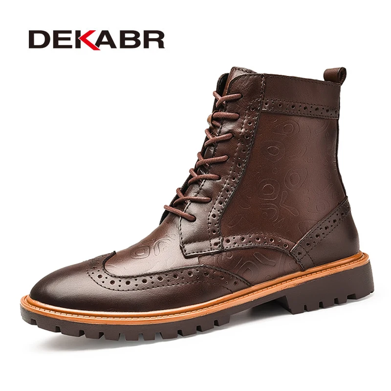 

DEKABR High Quality Genuine Leather Bullock Men Boots Totem Style Designer Autumn Ankle Boots Waterproof Motorcycle Boots