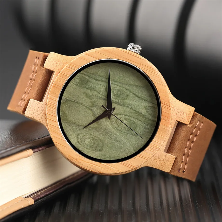 Nature Wood Watches for Men Women Bangle Bamboo Quartz Watch Man's Woman's Wristwatches Genuine Leather Strap Pattern relogio  (10)