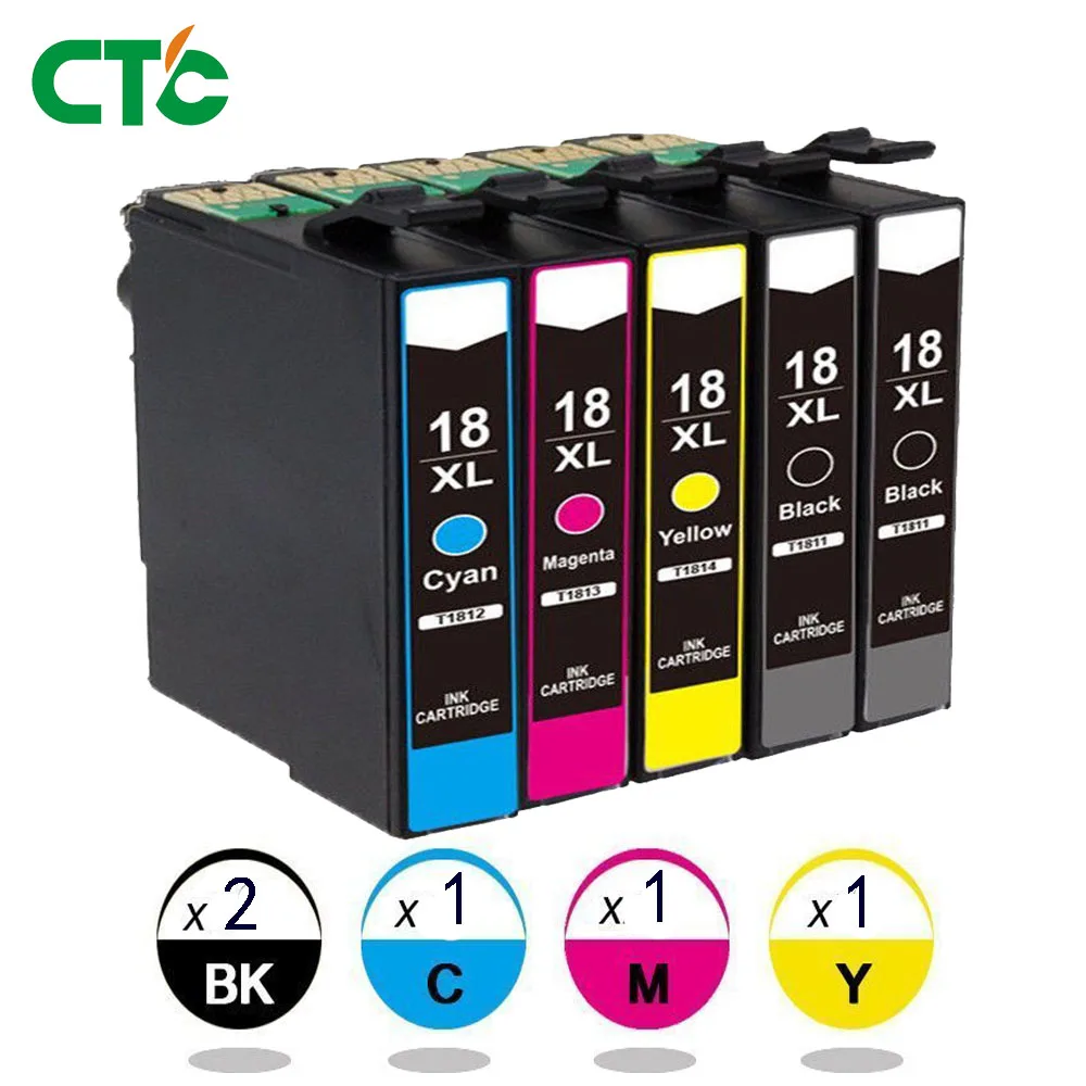 

5Pcs T1811 Ink Cartridge For XP212 XP215 XP 225 XP312 XP315 XP412 XP415 XP102 XP202 XP205 XP302 XP305 XP402 XP405 Printer