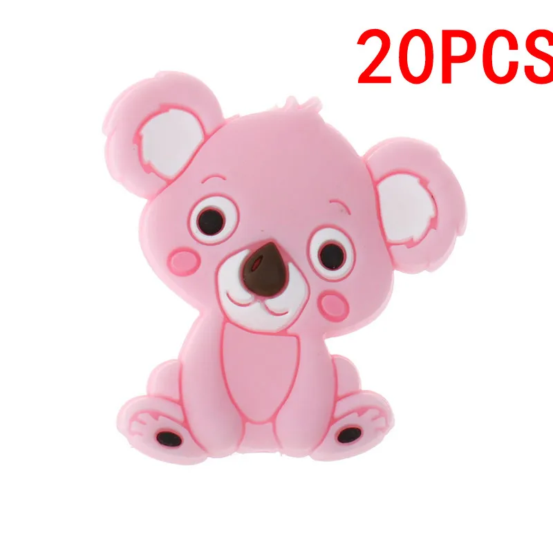 Koala-Rouge Pink 20 шт силиконовый Прорезыватель для зубов в форме единорога из бисера, животное, Bpa бесплатно, Детские Прорезыватели, ожерелье, сделай сам, ювелирное изделие, Детская соска, цепь, игрушка для душа, коала, лиса - Цвет: Koala-Rouge Pink