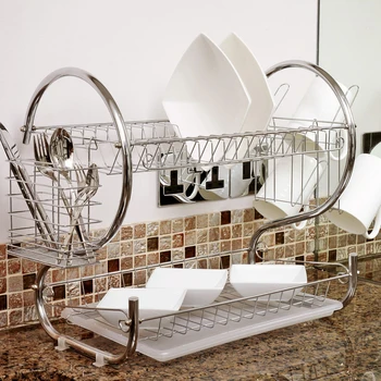 

2 Tier Bowl Plate Dish Drainer Storage Shelf Rack Bowl Cup Cutler Organizer Rack Holder 2 Layers Dish Drying Rack #20