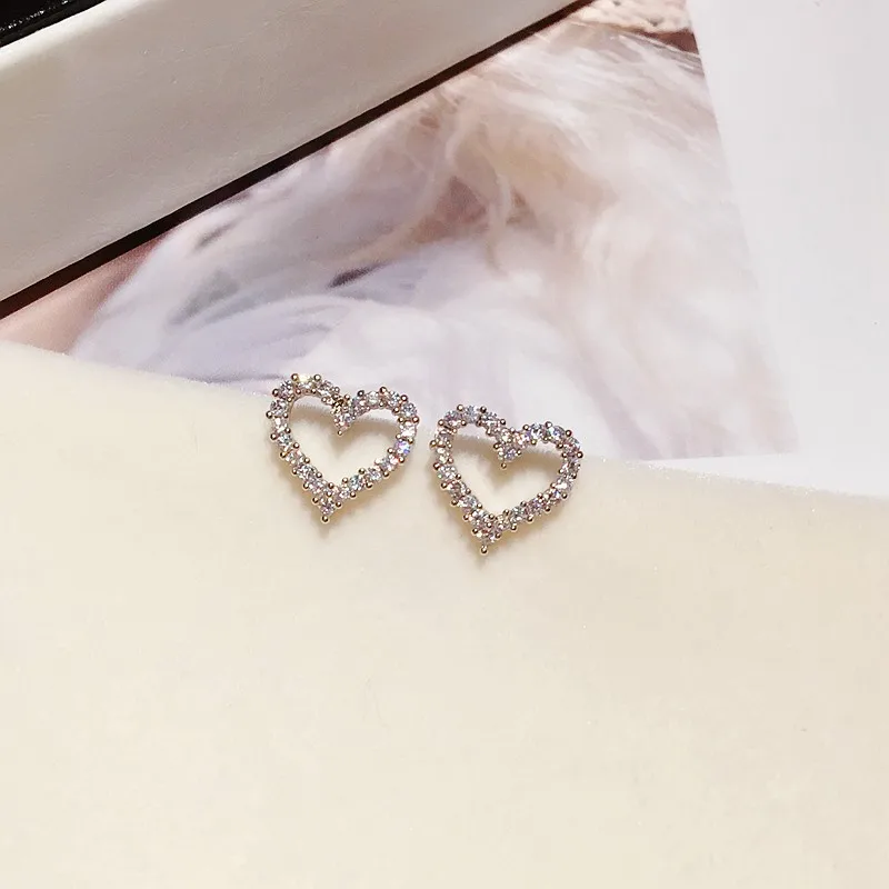 Изысканные серьги в форме сердца в Корейском стиле цвета розового золота, серьги-гвоздики с микропокрытием из кубического циркония, Модные женские ювелирные изделия - Окраска металла: Платиновое покрытие