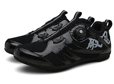 Мужская обувь для велоспорта с подошвой из углеродного волокна; обувь для шоссейного велосипеда; дышащая обувь с самоблокирующимся верхом; велосипедные шипы - Цвет: black