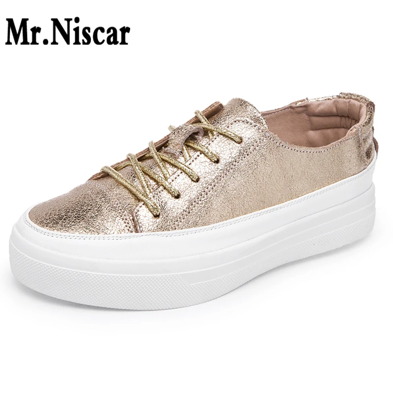

Cow Genuine Leather Loafers Women Spring Autumn Flat Platform Sneakers Round Toe Lace Up Casual Shoes Lazy Black Gold Silvers
