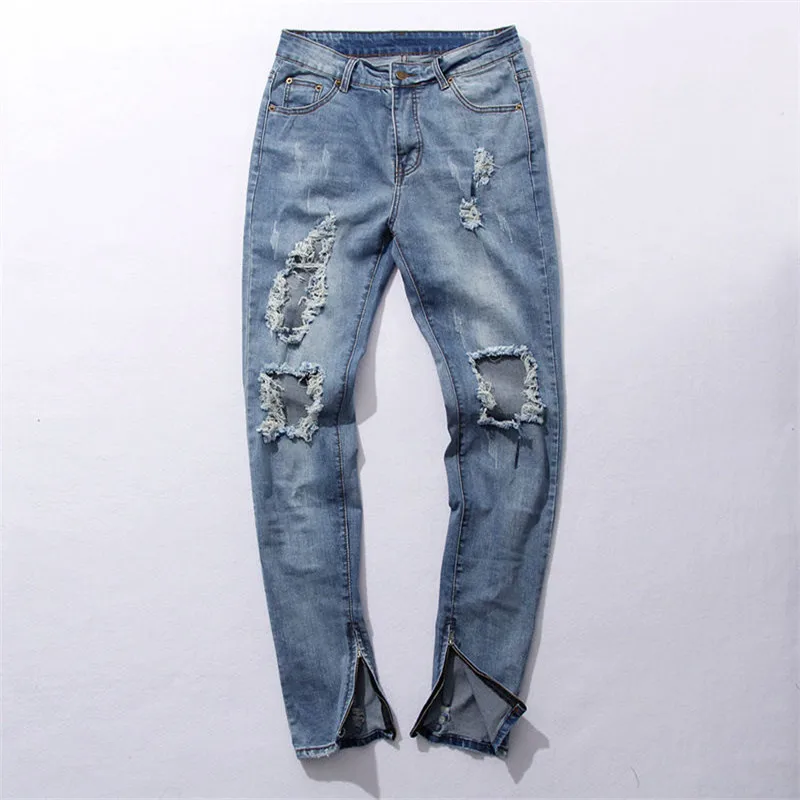 

2017 Hot Design Fashion Men Straight Slim Pants Hole Denim Jean Pants Hollow Out Ripped Skinny Trousers Ripped