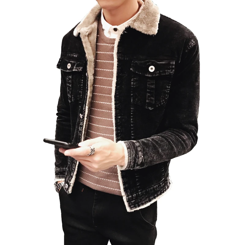 Black denim jacket wool collar Clearance