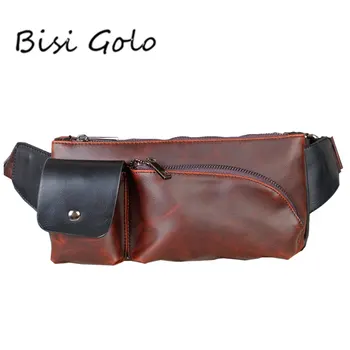 

BISI GORO Mens Waist Bag Fashion Brand Luxury Waist Bags Waterproof Men Luxury Handbags Belt Bags PU Leather School Bag