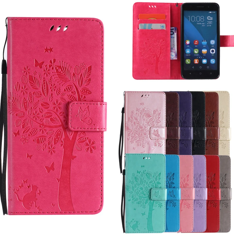 

For Huawei Honor 4X / Honor 5X case For Fundas Huawei Honor 5C Coque 3D Tree Cat Pattern Wallet Magnet Flip Cover Leather Case