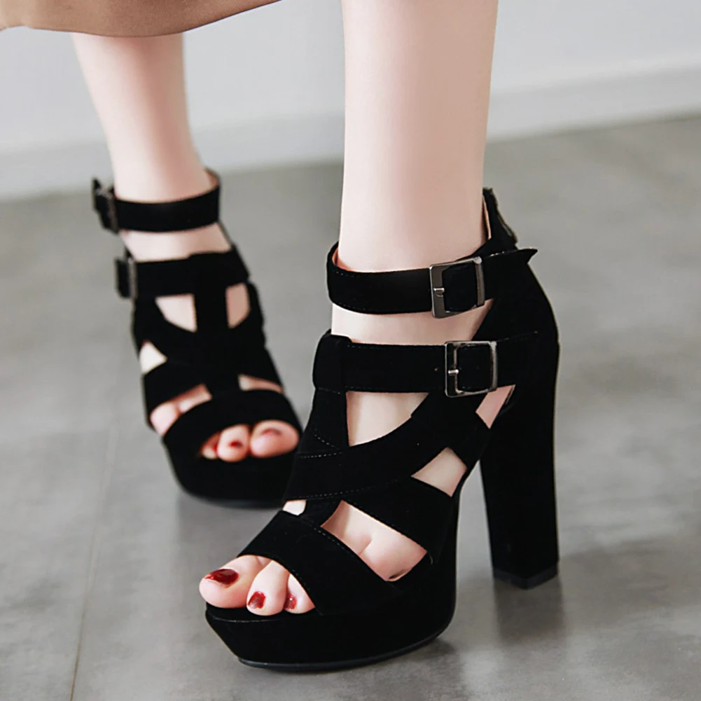 

Large size 43 quality fashion super high heels shoes woman sexy platform black red Prom party sexy summer sandals shoes women