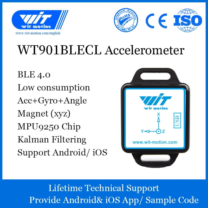 

Bluetooth 4.0 Inclinometer,WT901BLECL Accelerometer+Gyro+Digital Compass(XYZ,Low-Consumption IMU),Compatible with PC/iOS/Android