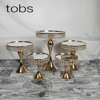 

5pcs Gold Crystal cake stand set Electroplating gold mirror face wedding