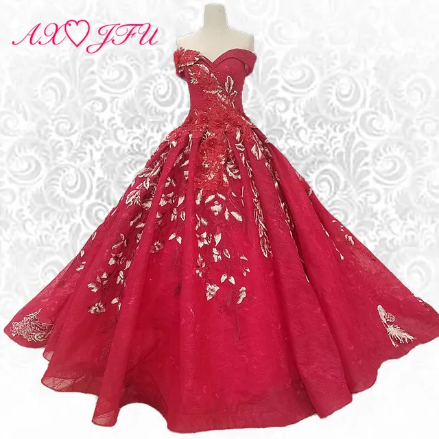 axjfu lujo princesa flor roja barco cuello vintage vestido de novia
