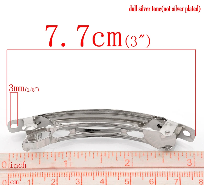 Doreen Box 20 шт Серебряный тон французские заколки-пряжки для волос фурнитура 7,7x1,2 см(" х4/8")(B21772