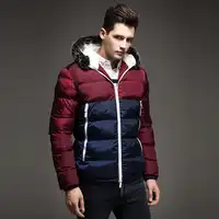 2019 New Contrast Color Mens Winter down Jackets Warm Men's Parka Fur hood Men Coat Winter Casual Fit Thick Man Jacket