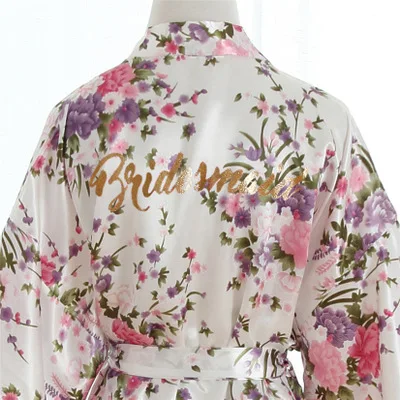 

Silk Satin Wedding Bridesmaid Robe Floral Bathrobe Short Kimono Robe Night Robe Sleepwear Make-up Robe Dressing Gown For Women
