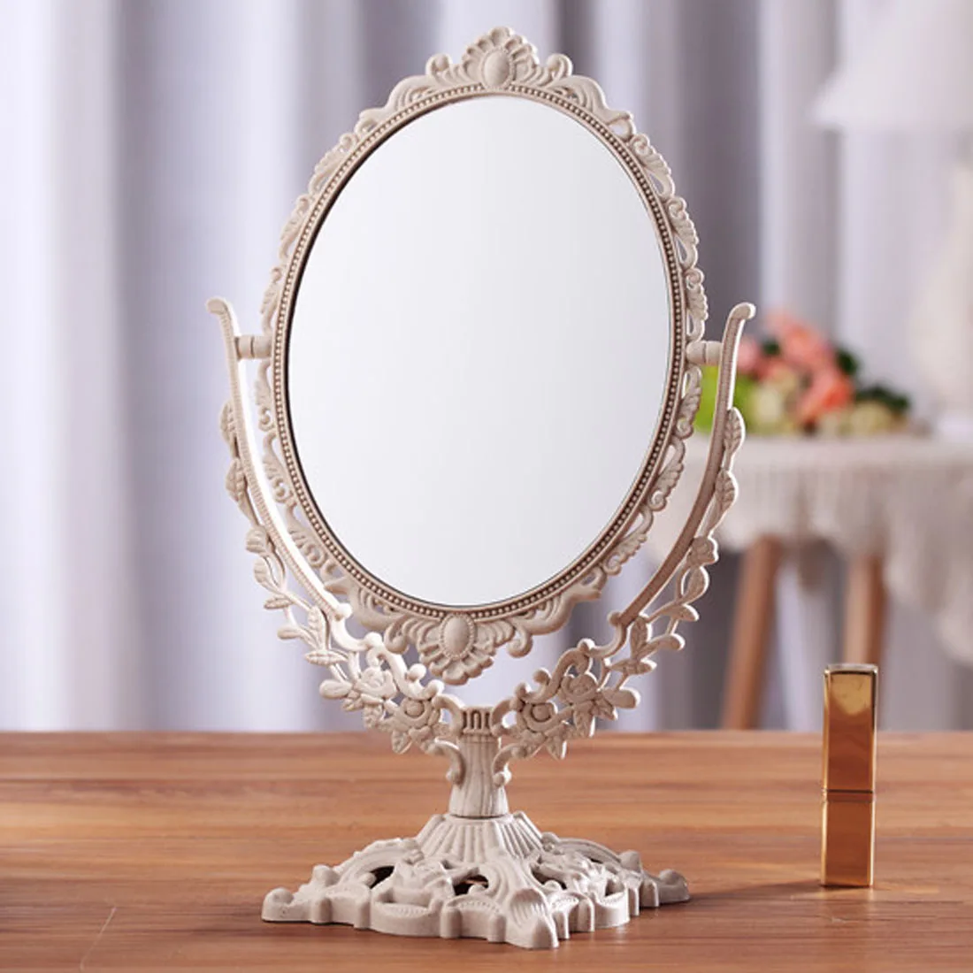 

Girls Women Makeup Mirror Vintage Floral Oval Round Handhold Mirror Princess Elegant Makeup Beauty Tools European Retro Style