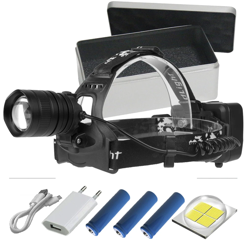 

Super bright xhp70 headlight 20000lm usb charging led headlamp zoom torible powerful head lantern 18650 battery hunting camping