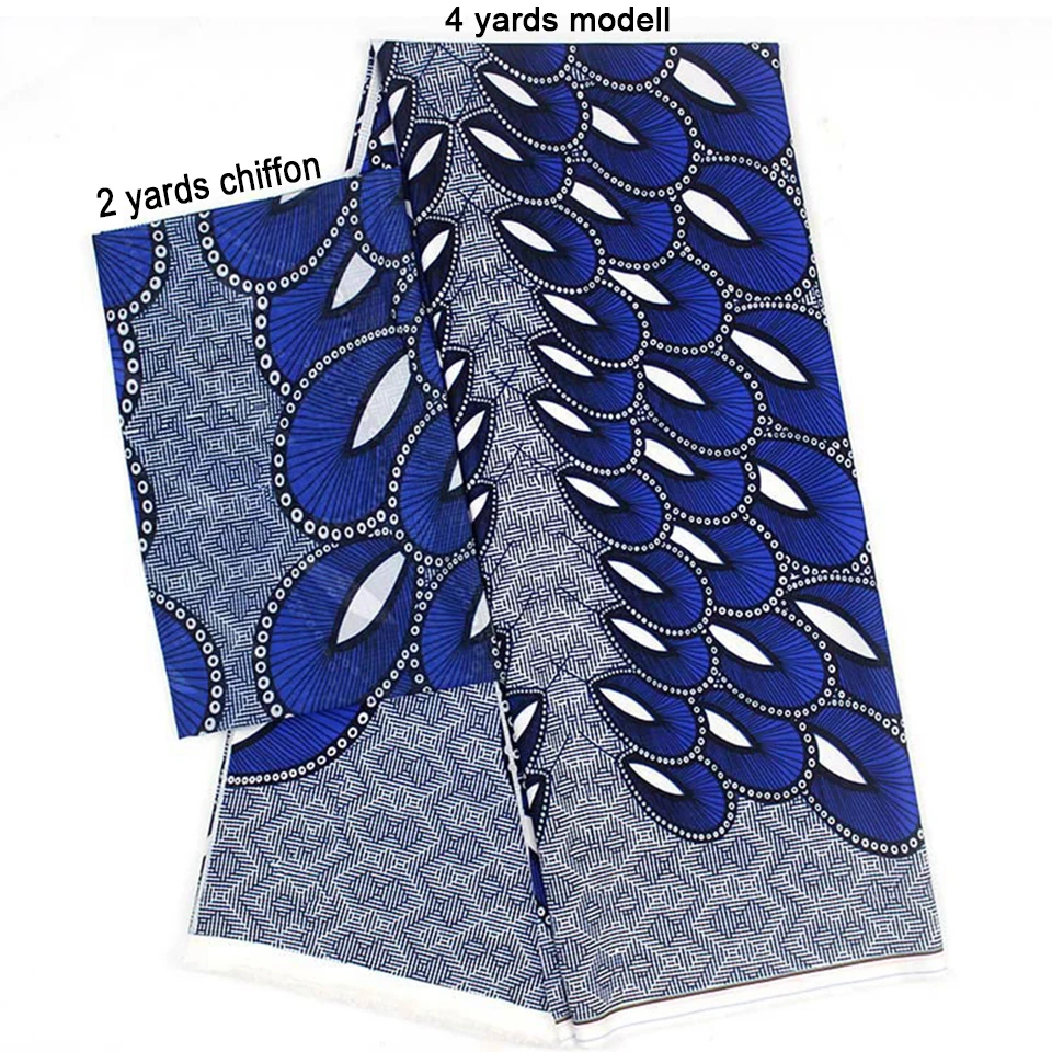 

2 Pcs Set 4 Yards African Ankara Prints Modell Material & 2 Yards Chiffon Ankara Silk/ Chiffon Fabric YBXM-3