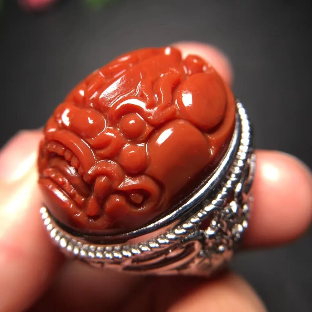 

Natural South Ice Red Agate Ring AAAAA Women Anniversary Love Gift 925 Sterling Silver 25x19.5mm Beads Jewelry Adjustable Ring