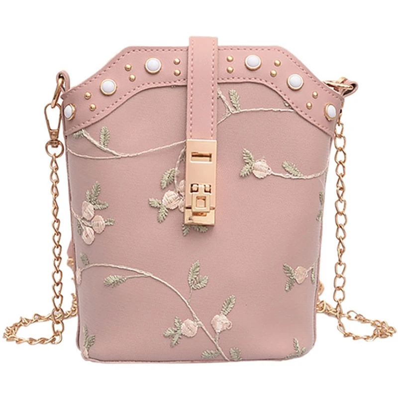 

Fashion Handbags New Bucket Bag Solid Color Embroidery Chain Wild Bag Shoulder Messenger Bag Messenger Bag