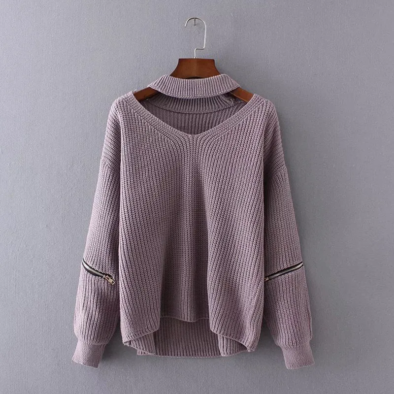 

Autumn Winter Sweater Women Sexy Bust Hollow Out Knitting Pullovers Warm Long Sleeve Knitwear Female Casual Pullover Sweater