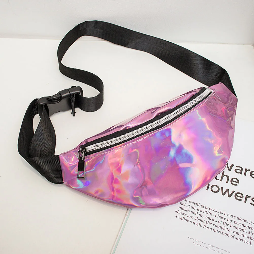 Laser Waist Packs Bags Women Pure Color Fanny Pack Female Belt Bag Black PVC Waist Packs Laser Chest Phone Pouch