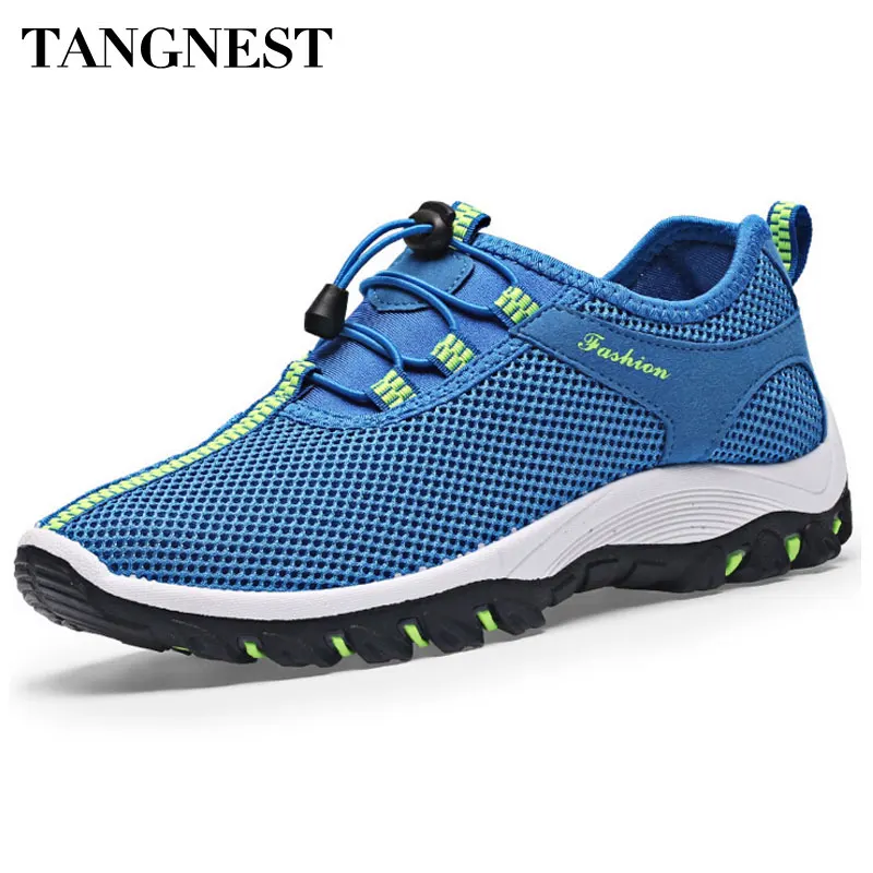 

Tangnest 2017 Summer Mesh Men Shoes Breathable Men Outside Beach Flats Casual Lace-up Platform Shoes For Man XMR1748