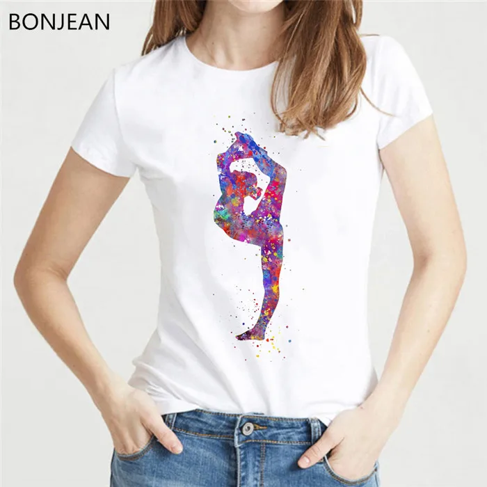 Акварельная гимнастическая Футболка с принтом для девочек, женская одежда, забавная модная футболка, femme, harajuku, женская футболка - Цвет: 50970