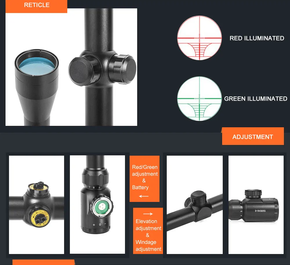 DREAMY ANT 3-9x32 охотничьи прицелы тактический Красный Зеленый оптика с подсветкой прицел Прицелы страйкбол Воздушный прицел для ружья