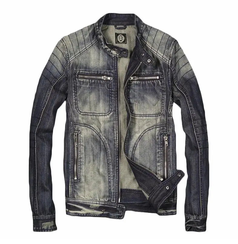 Bonjean Брендовые мужские байкерские мотоциклетные куртки со стоячим воротником винтажная синяя джинсовая молния мото джинсовая куртка Прямая - Цвет: Синий