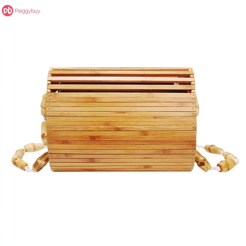 

3 Types Square Round Hollow Woven Bamboo Handbag Women Girl Beach Messenger Shoulder Bags Day Clutch With Beads Bolsa Mujer