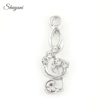 

22*8mm Crystal Silver/Gold Color Music Note Charms Pendants fit Bracelet Necklace DIY Female Jewelry Making Accessories