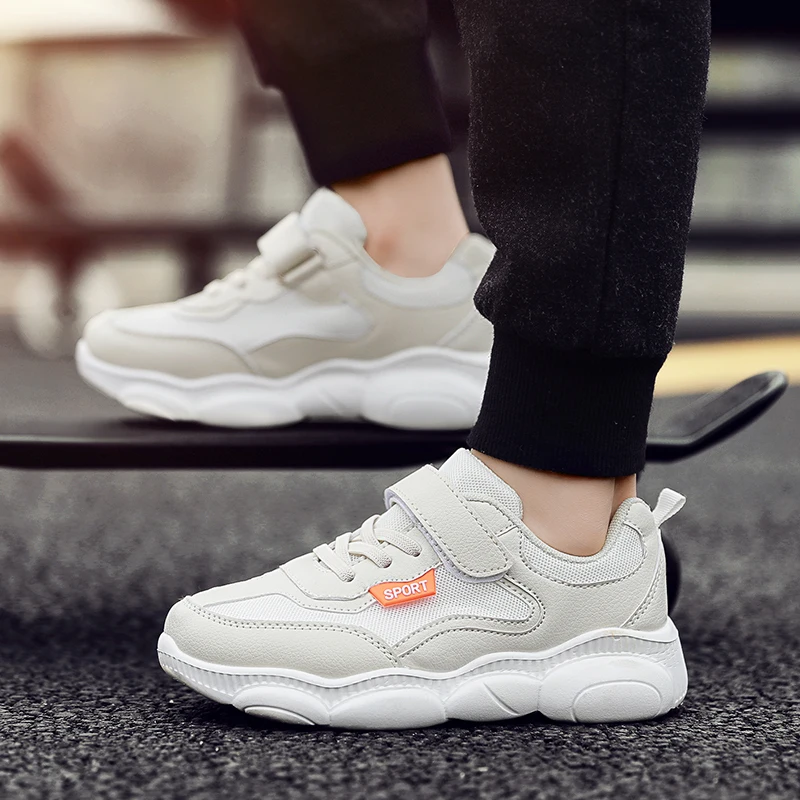 

ULKNN Leather sneakers for Girls sports shoes 2019 new spring non-slip boys casual shoes in the big children's white shoes