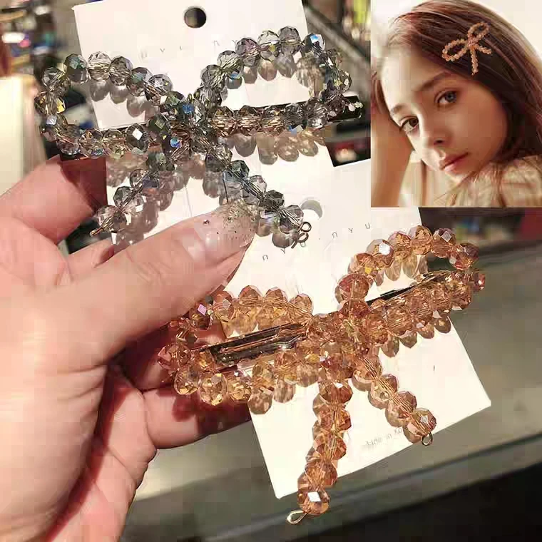 

2019 Fashion Charm New Crystal Bow Hairpin Shiny Hairpin Girl Cute Clip Headband Side Clip to Send Girl Gifts