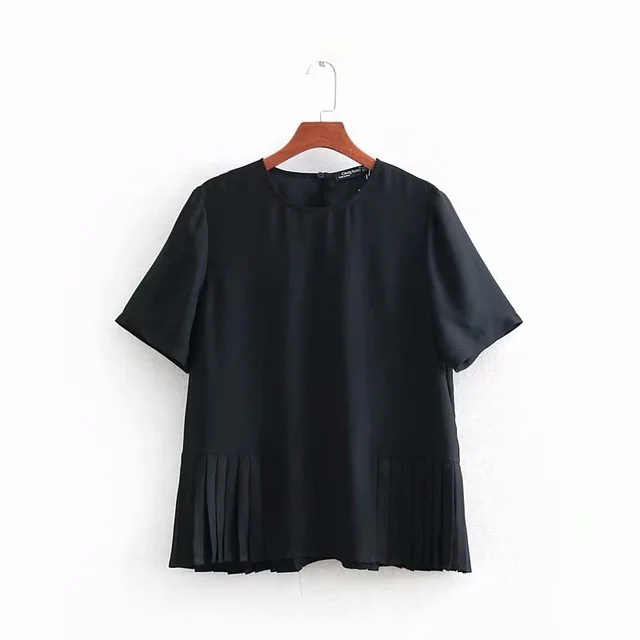 

new women fashion o neck short sleeve hem pleats blouse shirts women casual business chiffon blusa femininas chemise tops