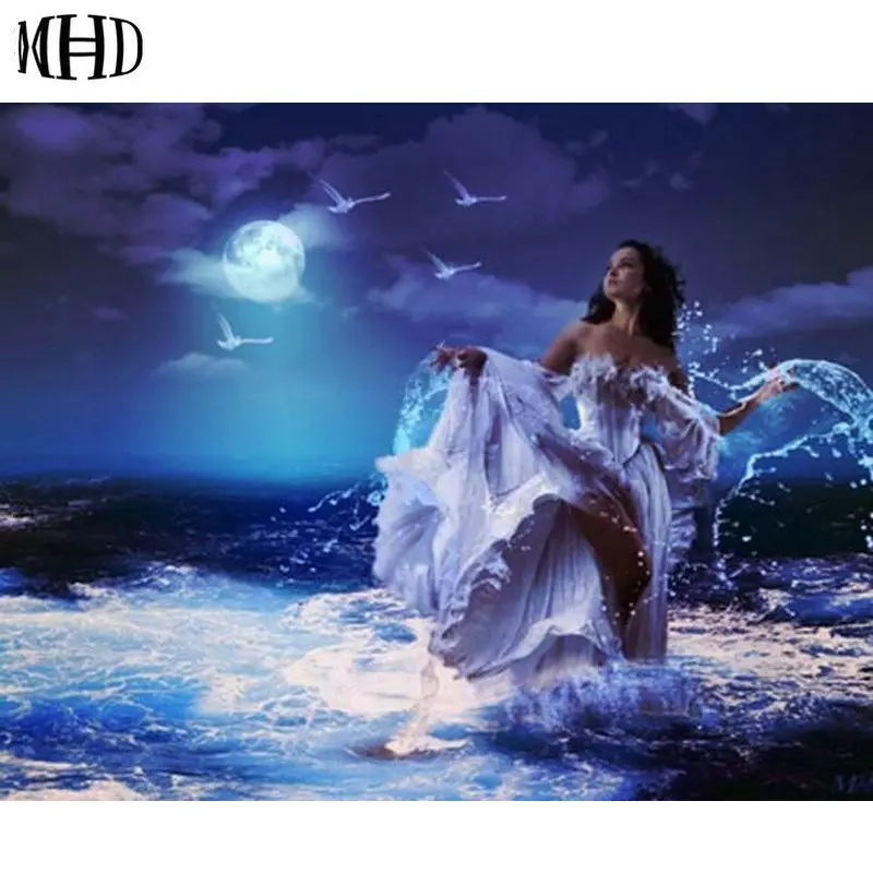 

5D DIY Diamond Painting Woman Seaside 3D Diamond Embroidery Night View Mosaic Crystal Decoration Diamond Cross Stitch Gift Set