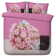 6 Parts Per Set Bed Sheet Set Will you Marry Me Pretty Posy of Pink Roses, Butterflies and Ring