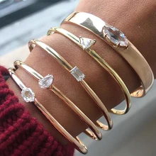 1 шт. женский браслет набор капли воды треугольник геометрический кристалл золотой браслет леди богемные Свадебные украшения подарок